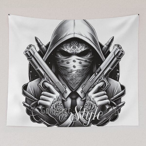 Item preview, Gangster with scarf and guns, hip hop, gangster style designed and sold by Salimgor Hangaround Music.