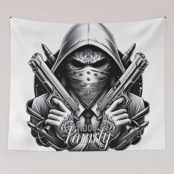 Item preview, Gangster with scarf and guns, Hip Hop, Hood Family designed and sold by Salimgor Hangaround Music.