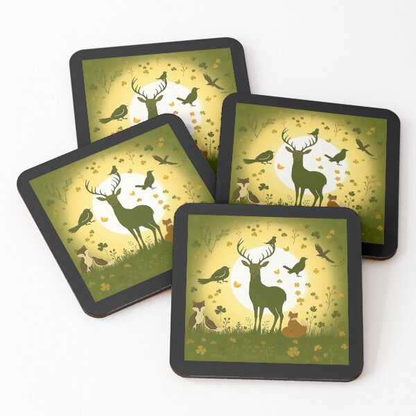 Item preview, wildlife deer, foxes, birds in a seamless pattern designed and sold by FestivityFinds.