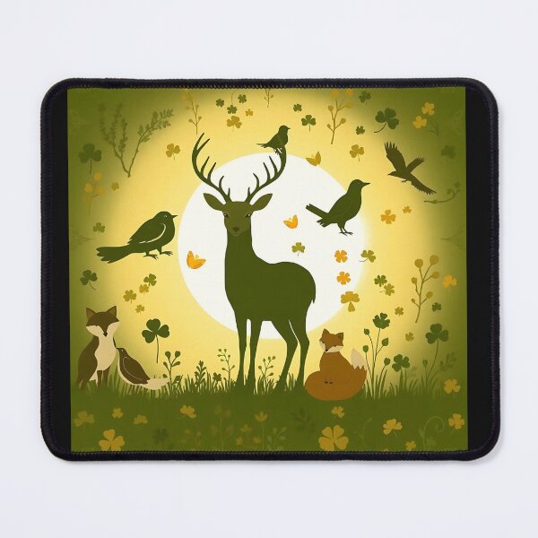 Item preview, wildlife deer, foxes, birds in a seamless pattern designed and sold by FestivityFinds.