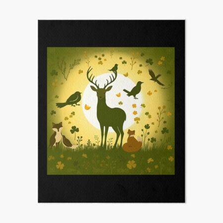Item preview, wildlife deer, foxes, birds in a seamless pattern designed and sold by FestivityFinds.