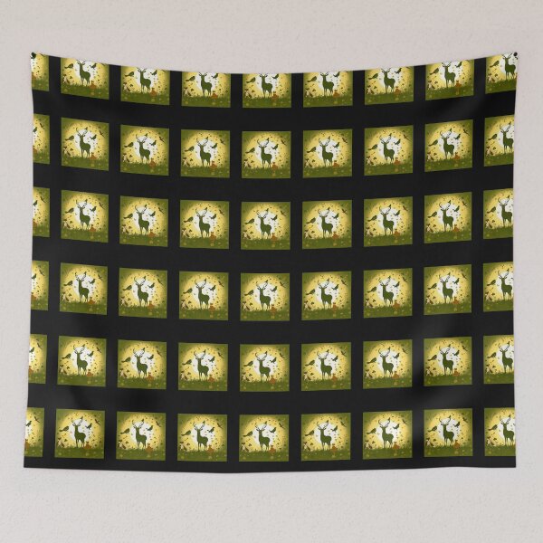 Item preview, wildlife deer, foxes, birds in a seamless pattern designed and sold by FestivityFinds.