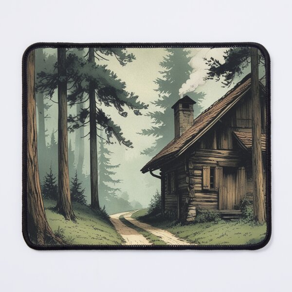 Vintage Art, Cozy Cabin in the Woods – Rustic Forest Retreat Mouse Pad