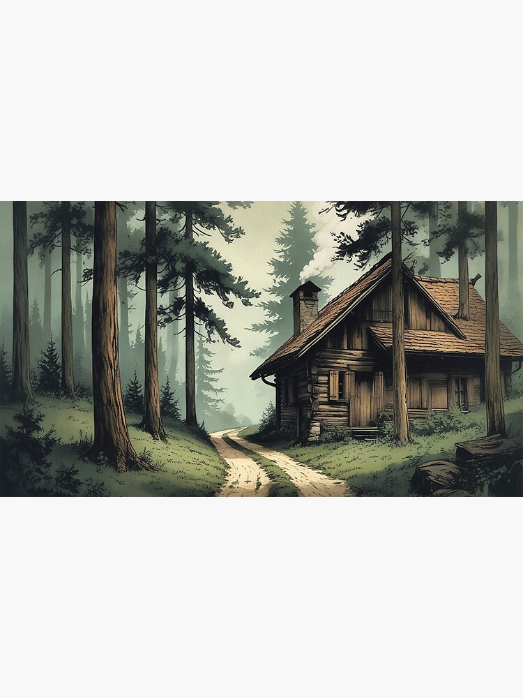 Thumbnail 3 of 3, Canvas Print, Vintage Art, Cozy Cabin in the Woods – Rustic Forest Retreat designed and sold by PixelsArtst.