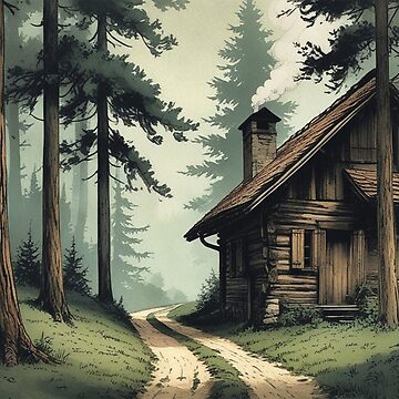 Artwork thumbnail, Vintage Art, Cozy Cabin in the Woods – Rustic Forest Retreat by PixelsArtist.com