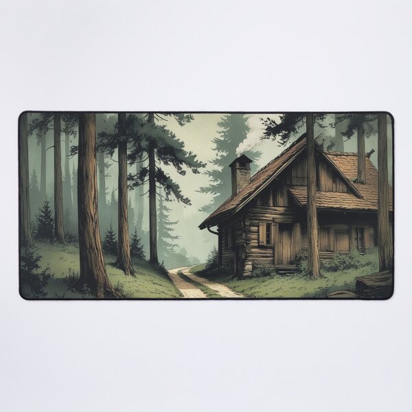 Vintage Art, Cozy Cabin in the Woods – Rustic Forest Retreat Desk Mat