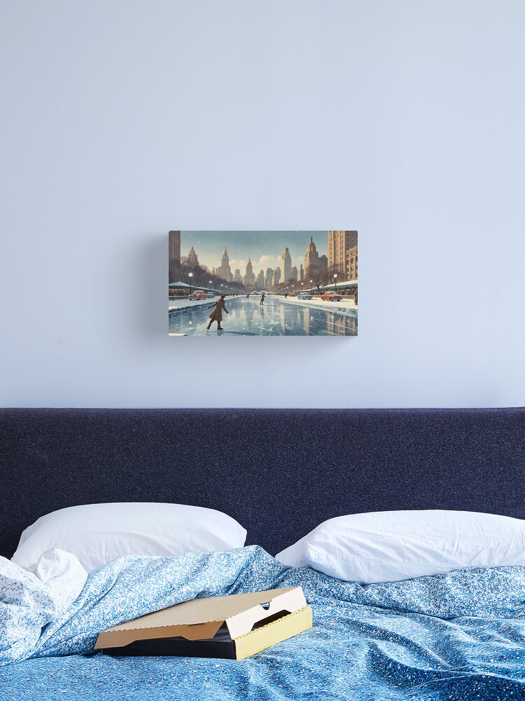 Thumbnail 2 of 3, Canvas Print, Vintage Art, Winter in New York – Ice Skating Nostalgia designed and sold by PixelsArtst.