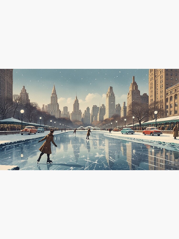 Thumbnail 3 of 3, Canvas Print, Vintage Art, Winter in New York – Ice Skating Nostalgia designed and sold by PixelsArtst.