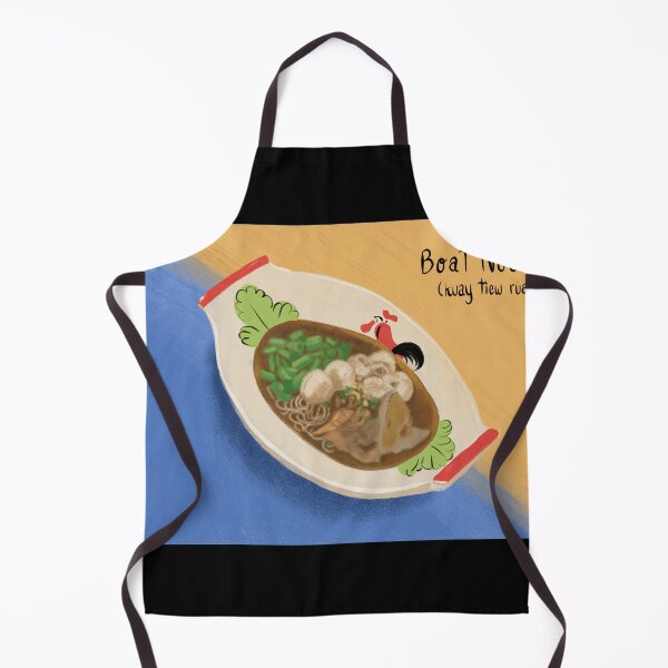 Item preview, Digital Thai Food Illustration, Boat Noodles by Gouache on Yellow and Blue Background with Hand Write the Food Name. designed and sold by Ammi77.