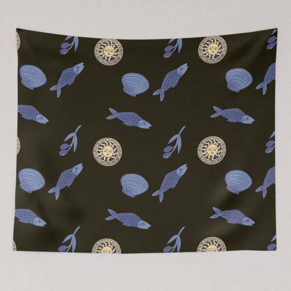 Item preview, Mediterranean midnight blue Dream Pattern – coffee  Sun, Sea, and Olive Aesthetic - Illustration Jemma Jamie Skidmore  designed and sold by Jemma Jamie Skidmore.
