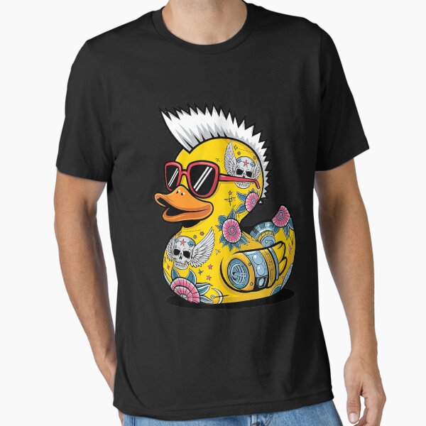 Vista previa del artículo con la obra «Camiseta divertida de pato punk, disfraz de punk rocker para hombre y niño. Disfraz de pato de goma, patito punk rocker», diseñado y vendido por MangaMannia.