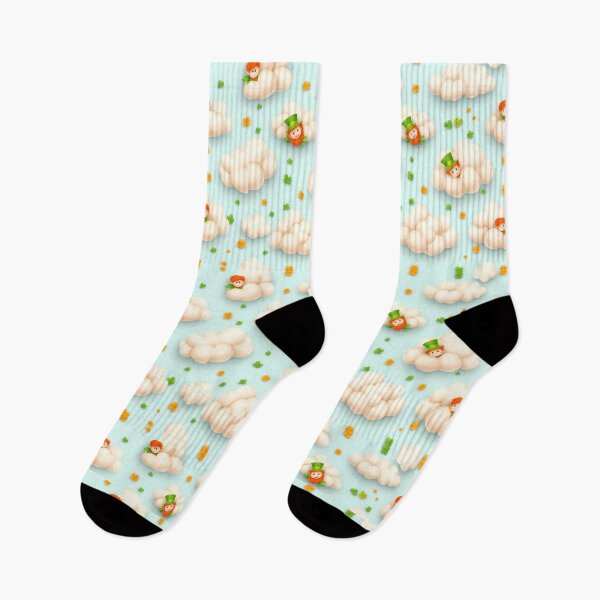 Item preview, Seamless pattern Fluffy cartoon clouds, hidden leprechauns, shamrocks designed and sold by FestivityFinds.