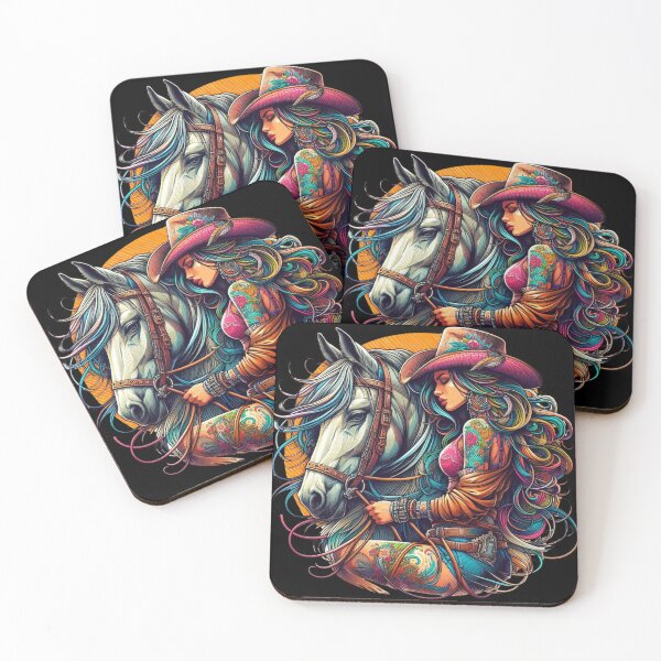 Item preview, Colorful Cowgirl with Horse and Tattoos designed and sold by mcaussieb.
