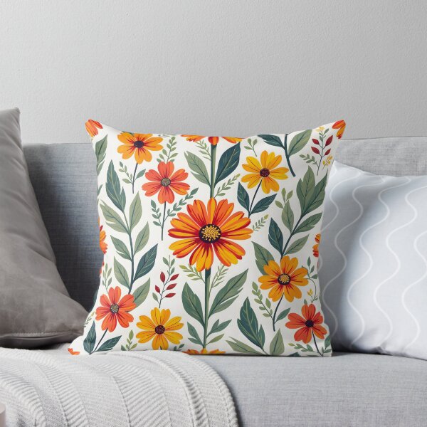 Item preview, Sunny Days, Cheerful Botanical Art, Vibrant Hand Drawn Wildflower Pattern, Rustic Charm in Bloom, Spring Orange Flowers Wall Art designed and sold by Kintsugi99.