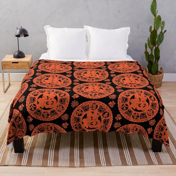 Item preview, Orange Ink Beautiful flower Chinese paper cutting art and designs designed and sold by Bspaces.