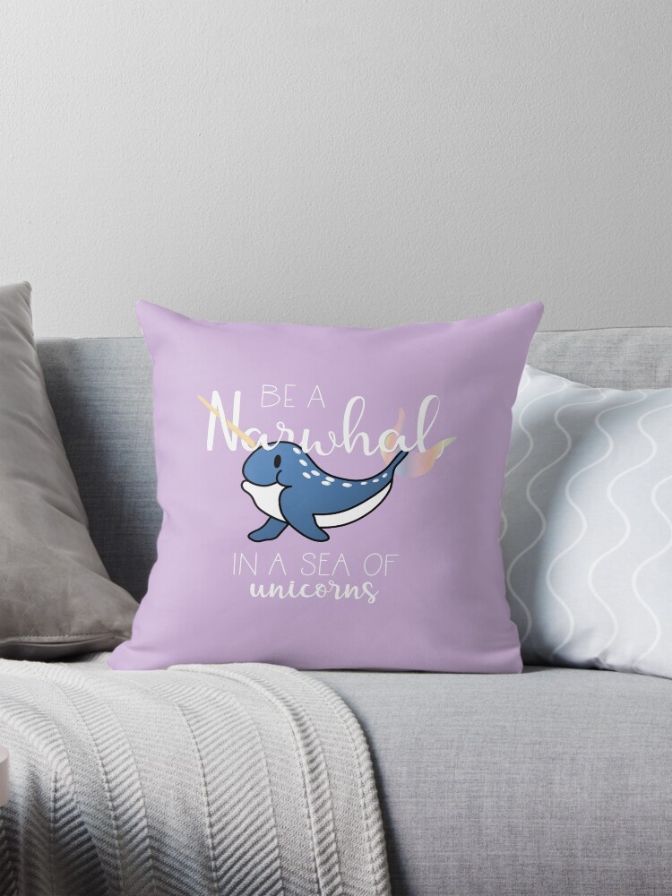 Thumbnail 1 of 4, Pillow, Be Narwhal in a Sea of Unicorns designed and sold by 3CCreativDesign.