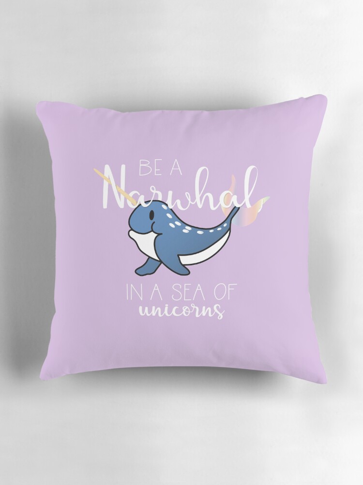 Thumbnail 3 of 4, Pillow, Be Narwhal in a Sea of Unicorns designed and sold by 3CCreativDesign.