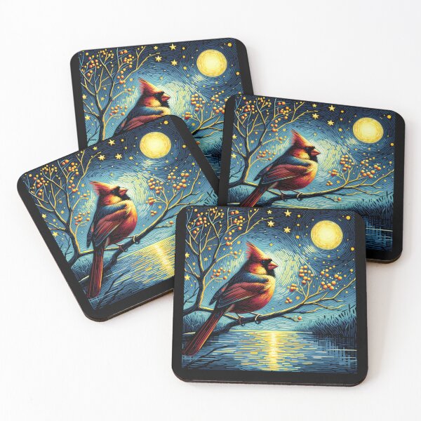 Item preview, Starry Night Northern Cardinal Van Gogh Bird Lover designed and sold by Kimberley King Art  King Art.