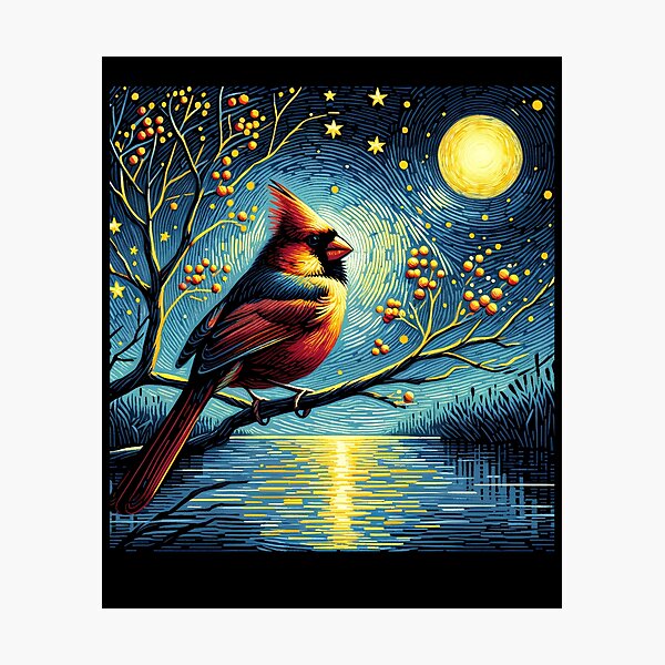 Item preview, Starry Night Northern Cardinal Van Gogh Bird Lover designed and sold by Kimberley King Art  King Art.