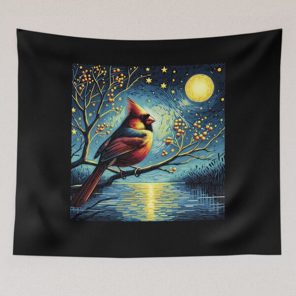 Item preview, Starry Night Northern Cardinal Van Gogh Bird Lover designed and sold by Kimberley King Art  King Art.
