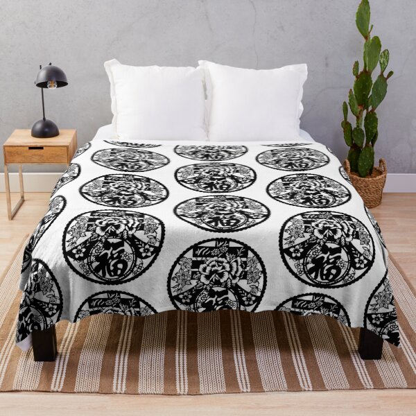 Item preview, Lucky sign black Ink Beautiful flowers Chinese paper cutting art and designs designed and sold by Bspaces.