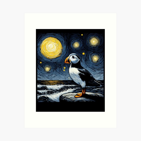 Item preview, Starry Night Puffin Bird Beak Coastal Van Gogh Bird Lover designed and sold by Kimberley King Art  King Art.