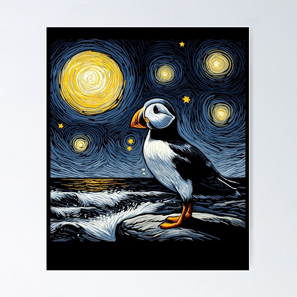 Item preview, Starry Night Puffin Bird Beak Coastal Van Gogh Bird Lover designed and sold by Kimberley King Art  King Art.