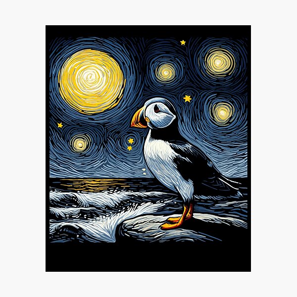 Item preview, Starry Night Puffin Bird Beak Coastal Van Gogh Bird Lover designed and sold by Kimberley King Art  King Art.