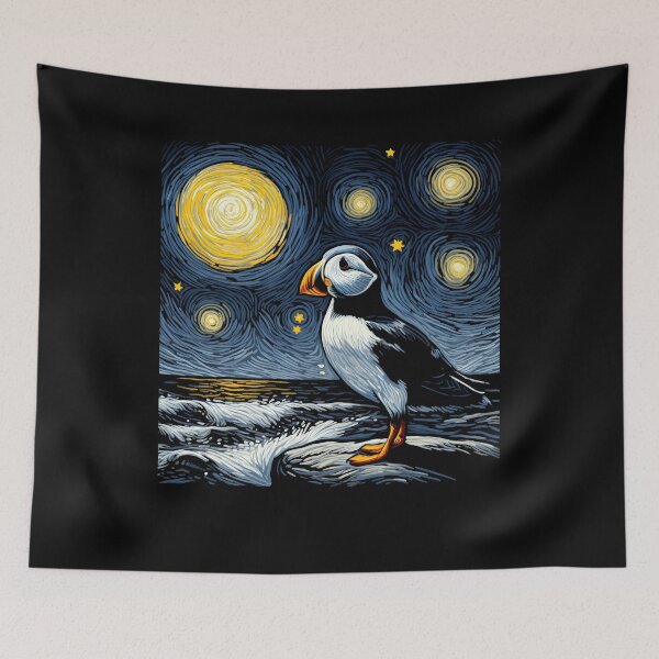 Item preview, Starry Night Puffin Bird Beak Coastal Van Gogh Bird Lover designed and sold by Kimberley King Art  King Art.