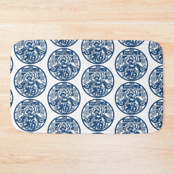 Item preview,  Lucky sign Blue Ink Beautiful flowers Chinese paper cutting art and designs designed and sold by Bspaces.