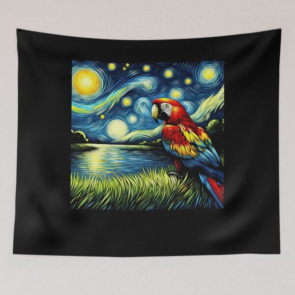 Item preview, Starry Night Scarlet Macaw Parrot Van Gogh Bird Lover designed and sold by Kimberley King Art  King Art.