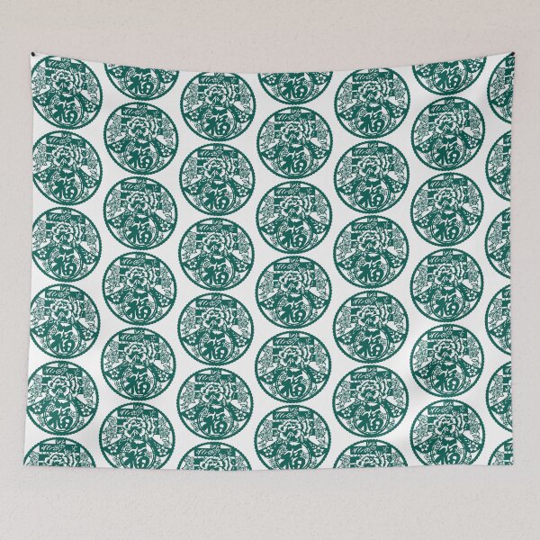 Item preview, Lucky sign green Ink Beautiful flowers Chinese paper cutting art and designs designed and sold by Bspaces.