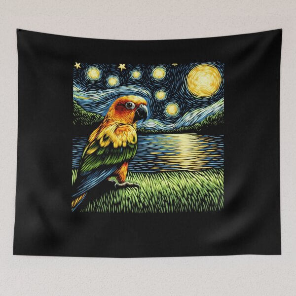 Item preview, Starry Night Sun Conure Parrot Van Gogh Bird Lover designed and sold by Kimberley King Art  King Art.