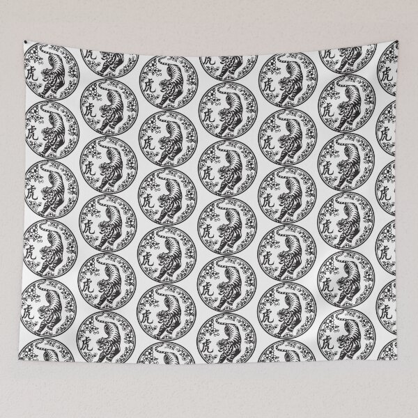 Item preview, Lucky sign black tiger Beautiful flowers Chinese paper cutting art and designs designed and sold by Bspaces.