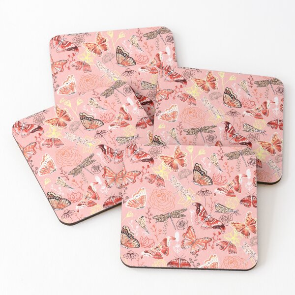 Item preview, Dragonflies, Butterflies, Moths and Floral Design on Coral designed and sold by TigaTiga.