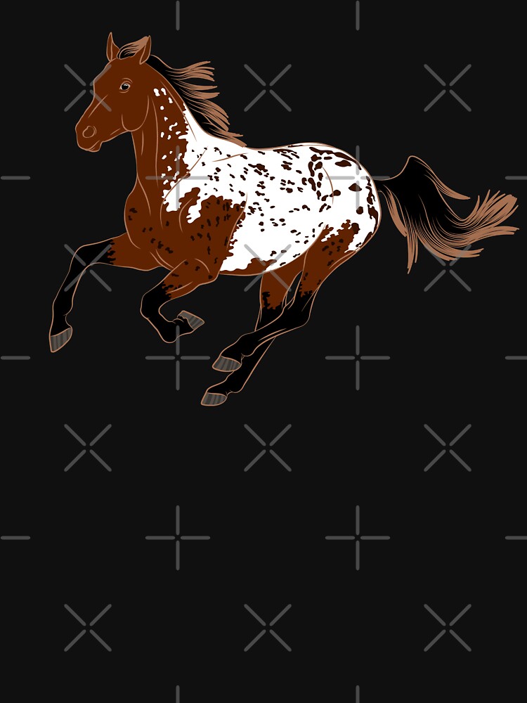 Aperçu 3 sur 3. T-shirt moulant col V avec l'œuvre Cheval Appaloosa, dessin cheval tacheté, cheval de selle, races de chevaux des États Unis créée et vendue par WebEquitation.