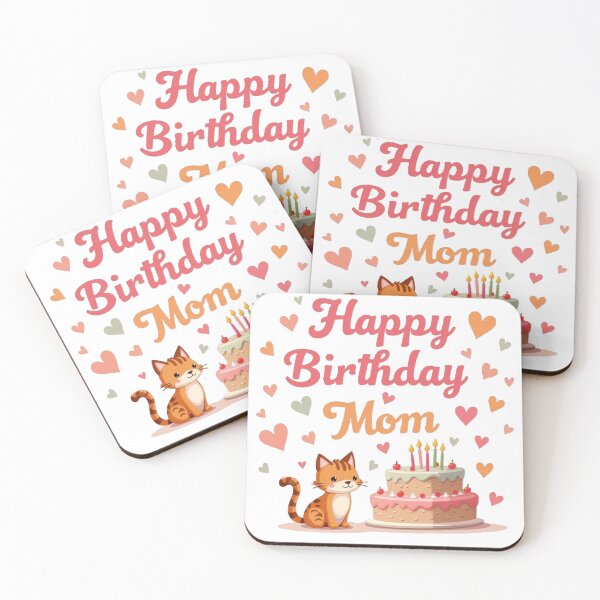 Item preview, Happy birthday mom, sweet kitty with hearts and birthday cake. designed and sold by nicnacc.