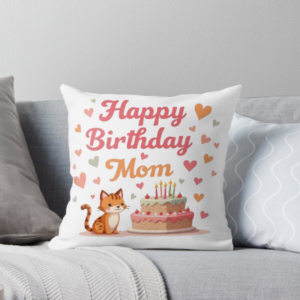 Item preview, Happy birthday mom, sweet kitty with hearts and birthday cake. designed and sold by nicnacc.