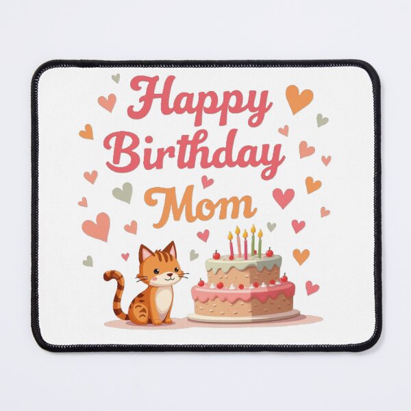 Item preview, Happy birthday mom, sweet kitty with hearts and birthday cake. designed and sold by nicnacc.
