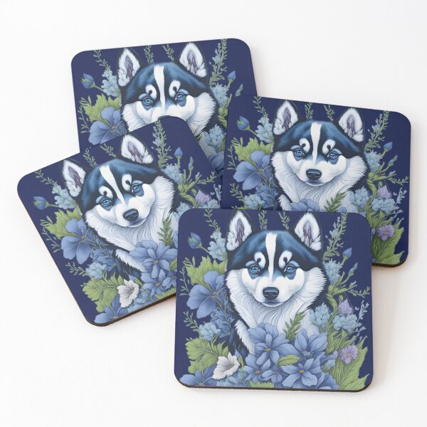 Item preview, Husly Puppy with blue winter flowers designed and sold by ZHD Home Decor - Apparel - Accessories.