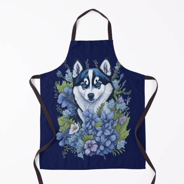 Item preview, Husly Puppy with blue winter flowers designed and sold by ZanyPaintbrush.