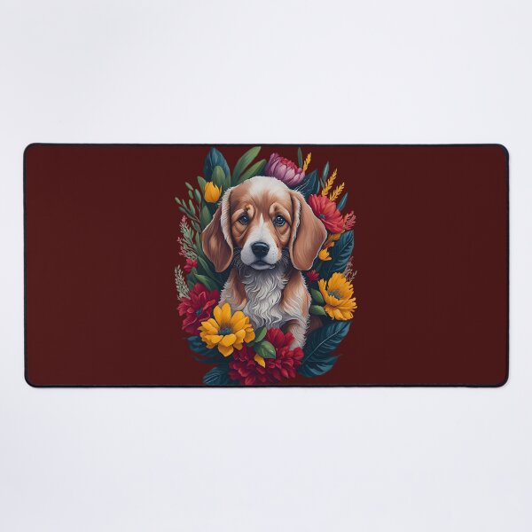 Item preview, Cute Puppy and Tropical Flowers designed and sold by ZanyPaintbrush.