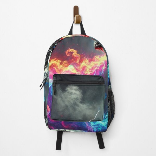 Item preview, black and white dragon with vibrant, colorful flames designed and sold by OandSDesigns23.