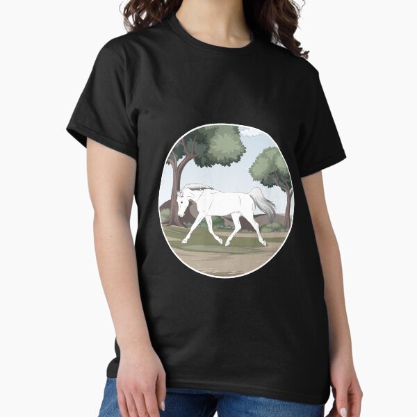 Aperçu de l'œuvre Cheval Arabe Shagya, cheval gris sur un fond de paysage, cheval oriental, races de chevaux de la Hongrie créée et vendue par WebEquitation®.