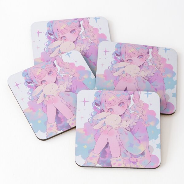 Item preview, Pastel Kawaii Anime Girl with Bunny Plush and Cute Aesthetic designed and sold by Kawai Anime Shop.