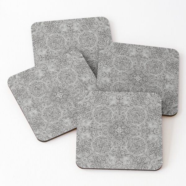 Item preview, Black and white abstract floral circle pattern  designed and sold by n1ckeatsyarn.