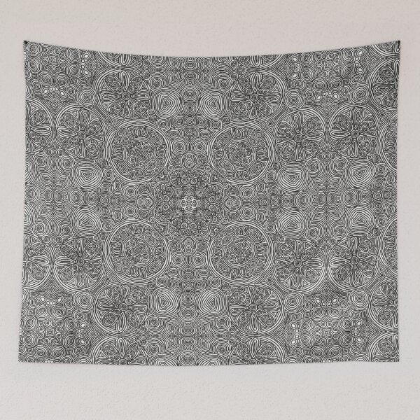 Item preview, Black and white abstract floral circle pattern  designed and sold by n1ckeatsyarn.