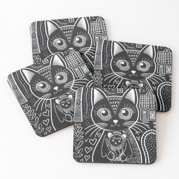 Item preview, Kawaii Black Cat Whimsical Wild Life Abstract Vintage Zentangle Art designed and sold by Witty Shirts.