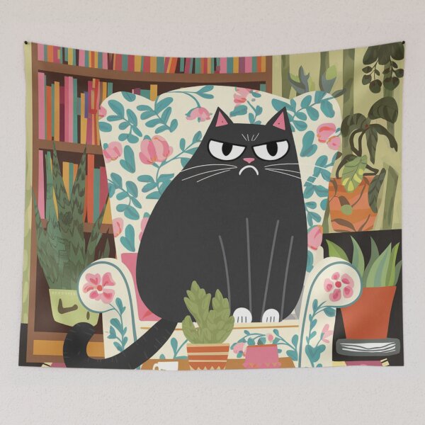 Item preview, Don't talk to me and don't touch me. I'm offended! A funny black kitten sits pissed in an armchair and shows a big grump.  designed and sold by SaraSumi.