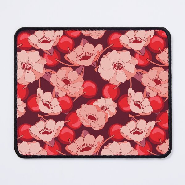 Item preview, Cherry Red Cherries and Pink Flowers Pattern designed and sold by HotHibiscus.